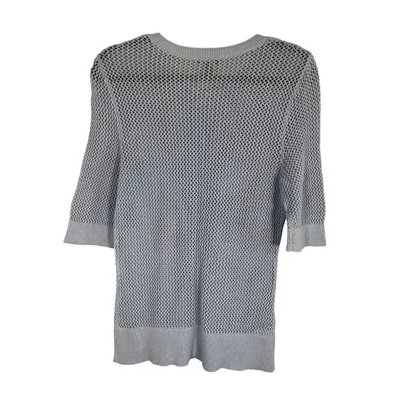 Neutral Open Knit Sweater Cardigan Blue L Coastal Nautical Preppy Resort Chic - Picture 2 of 7